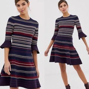Ted Baker London Tayiny Striped Ottoman Blue Skater Dress - Size 4